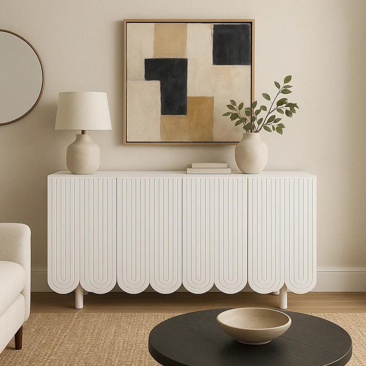 SIDEBOARD mit Metallfüßen und Rillen-Design - Weiß, Holzwerkstoff/Metall (120/80/38cm) - Urban Meuble
