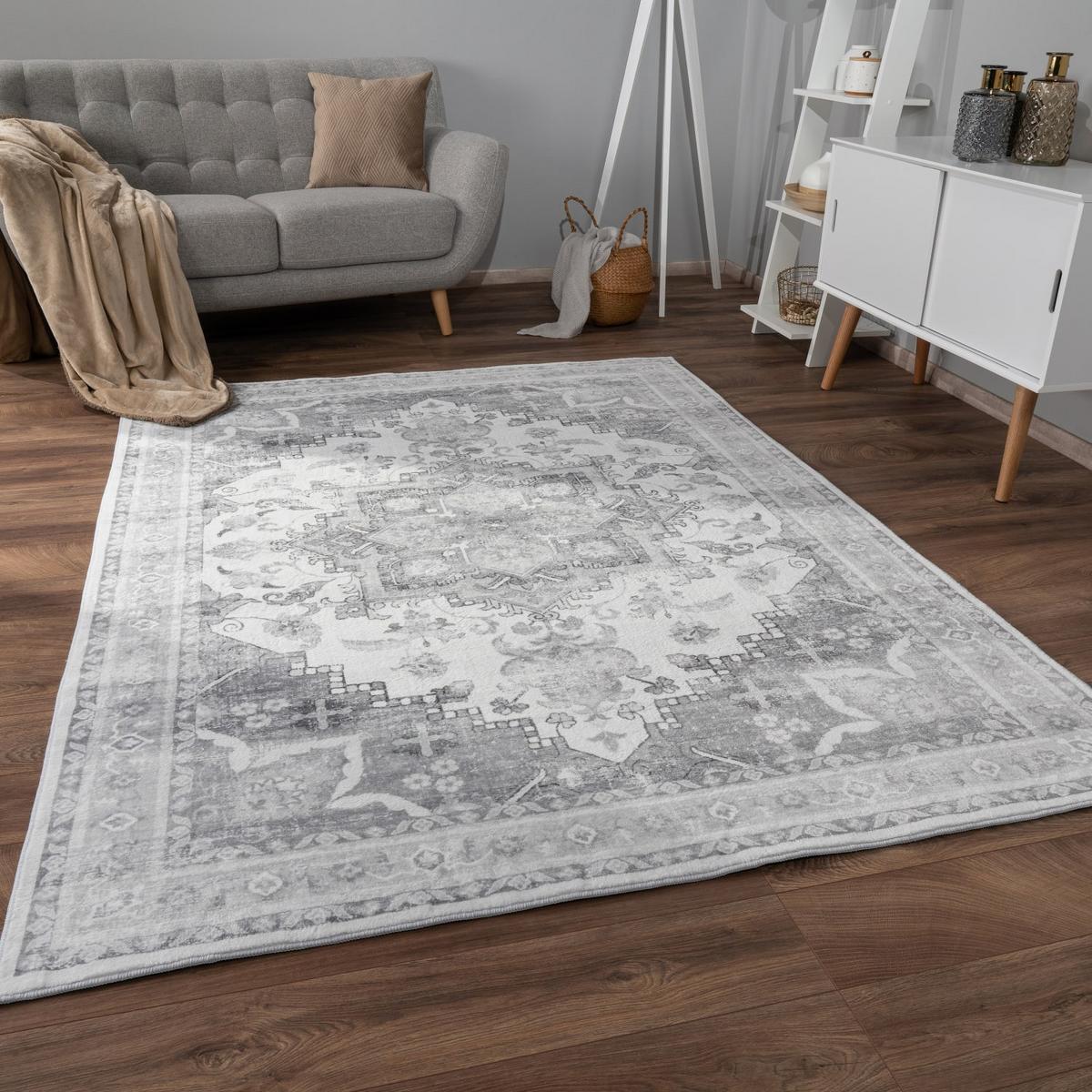 KURZFLORTEPPICH Waschbar, orientalisch im Vintage-Stil, Grau, 80 x 150 cm - Grau, Textil (150/80cm) - KADIMA DESIGN