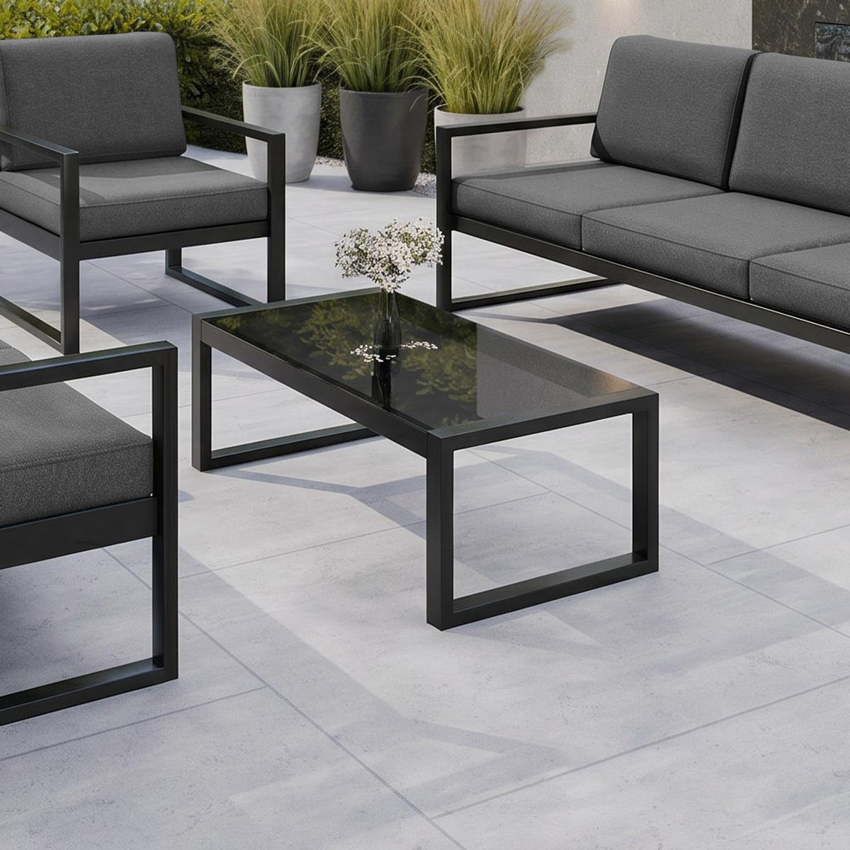 GARTENTISCH Stella mit gehärtetem Glas und Metallbeinen, 110 cm, Schwarz - Schwarz, Metall (55/110/42cm) - Beautysofa