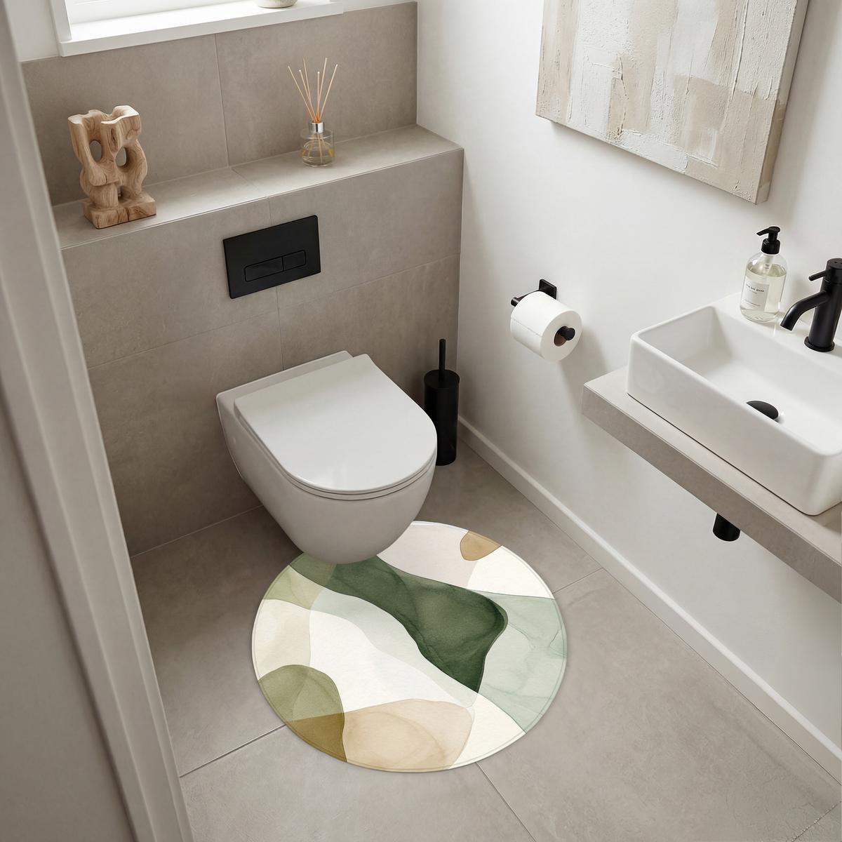 BADEMATTE Japandi - Abstrakt - Grün Badvorleger 70x70 cm - Grün, Textil (70/70cm) - OnlyWow