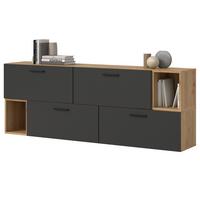 SIDEBOARD grau, Eiche Artisan 176 cm, Kommode hängend / stehend - Schwarz/Eiche Artisan, Holzwerkstoff/Kunststoff (176/65/34cm) - Inn.Furn