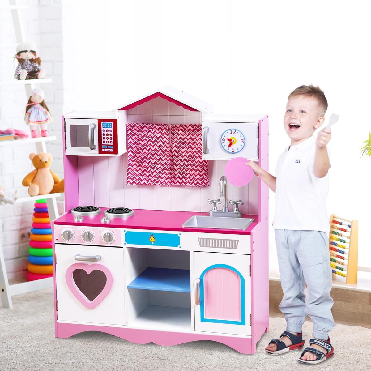 KINDERKÜCHE Holz Pink - Pink, Holz (82/101/30cm) - COSTWAY