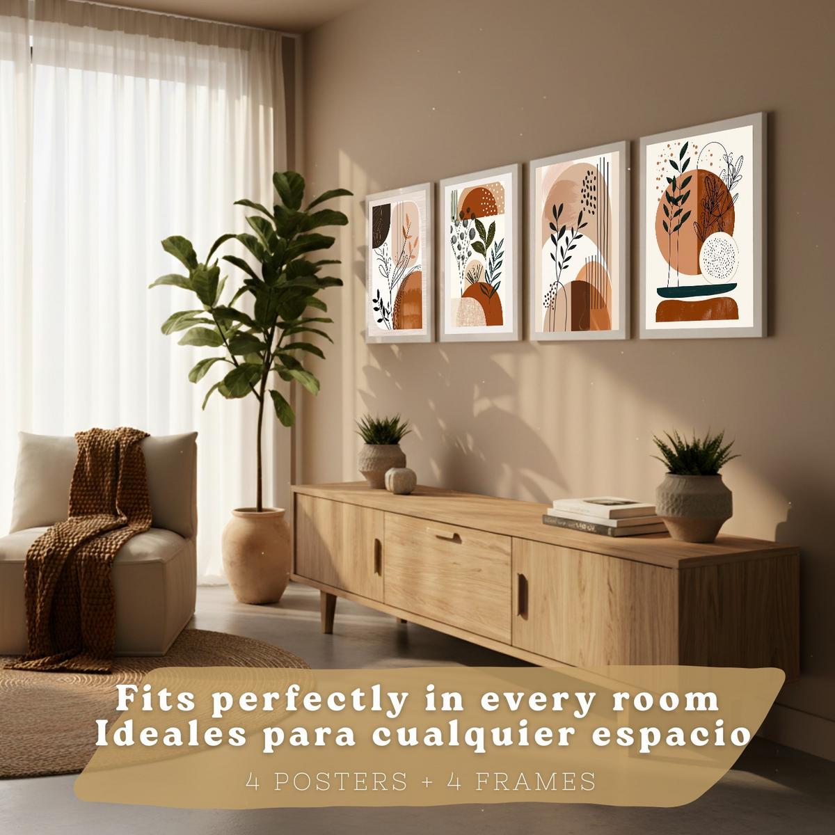 POSTER 4er Kunstdruck-Set Wandbilder Botanisch Abstrakt modern Wohnzimmer Deko, Schlafzimmer, Küche, Badezimmer Weißer Rahmen A3 - Weiß, Papier (29.7/1/42cm) - Nacnic