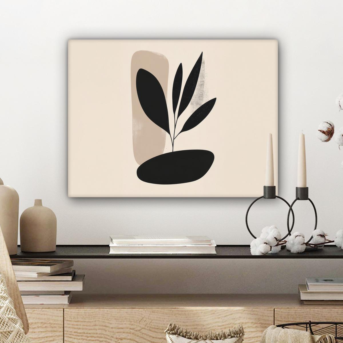 LEINWANDBILD Pflanze - Beige - Japanisch Wandbild 40x30 cm - Schwarz, Textil (40/30cm) - MuchoWow