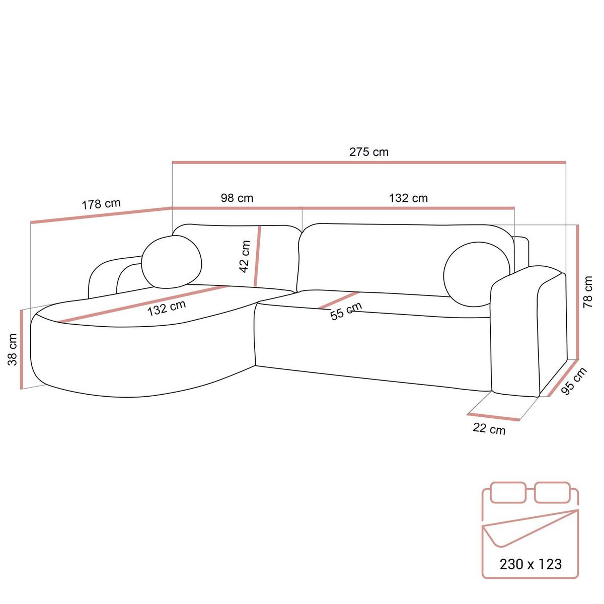 ECKSOFA VENUS mit Schlaffunktion und Bettkasten, Poso 100 - Creme, Textil (275/178cm) - Lookway