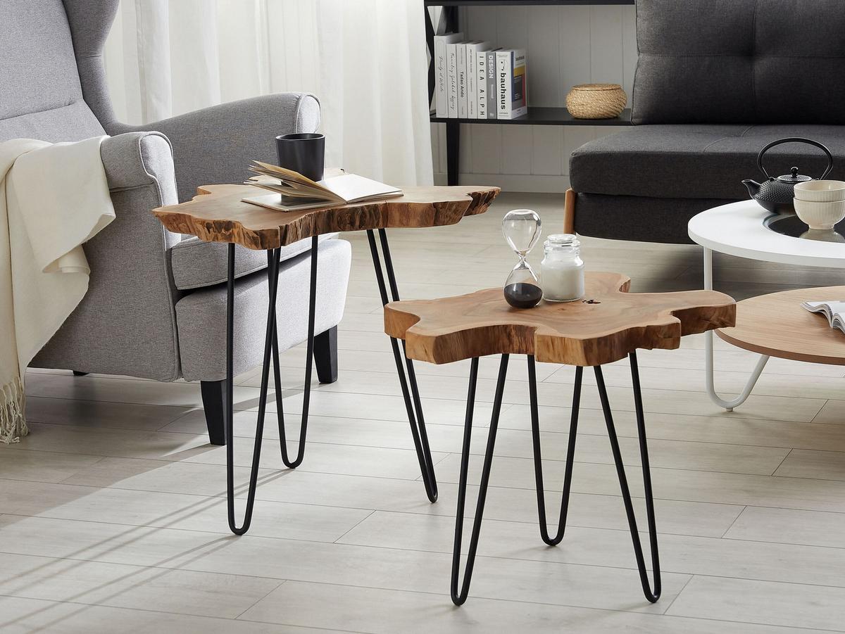BEISTELLTISCH 2er-Set Unregelmässig Holz, Schwarz Camrose - Dunkelbraun, Holz (60/60/56cm) - Beliani