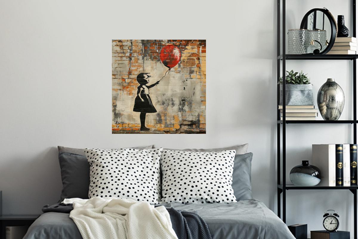 WANDTATTOO Graffiti - Banksy - Mädchen - Straßenkunst 50x50 cm - Sandfarben, Kunststoff (50/50/0.1cm) - MuchoWow