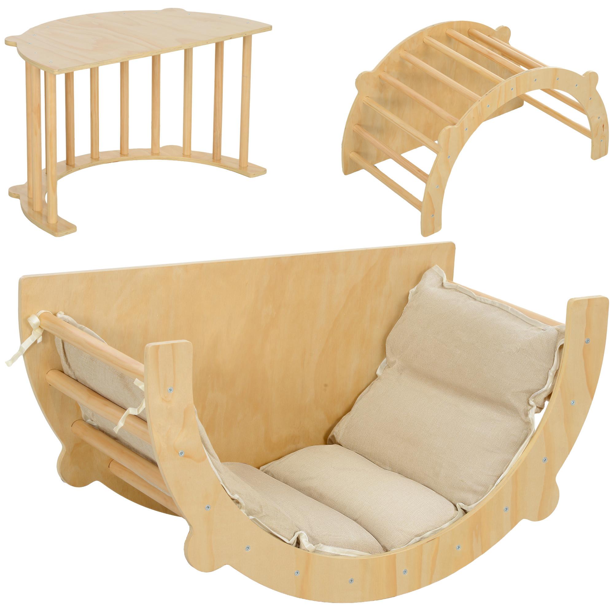 2 in 1 Klettergerüst Set, Kletterbogen zum Schaukeln und Klettern, Naturholz - Naturfarben, Holzwerkstoff (52/50/90cm) - AIYAPLAY