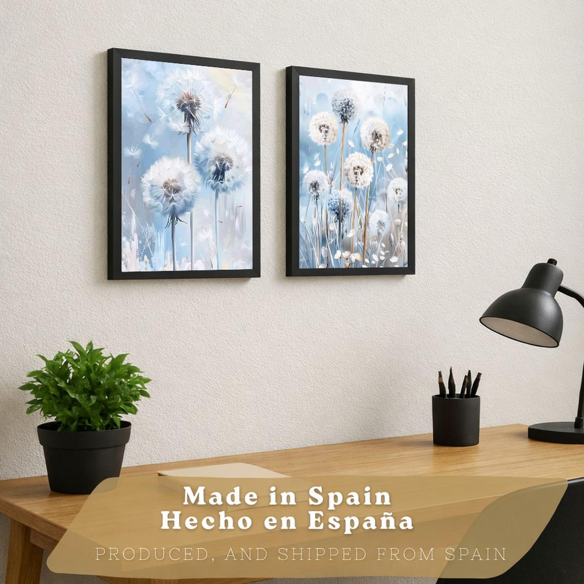 POSTER 2er Kunstdruck-Set Wandbilder Blumen Blau modern Wohnzimmer Deko, Schlafzimmer, Küche, Badezimmer Schwarzer Rahmen A3 - Schwarz, Papier (29.7/1/42cm) - Nacnic