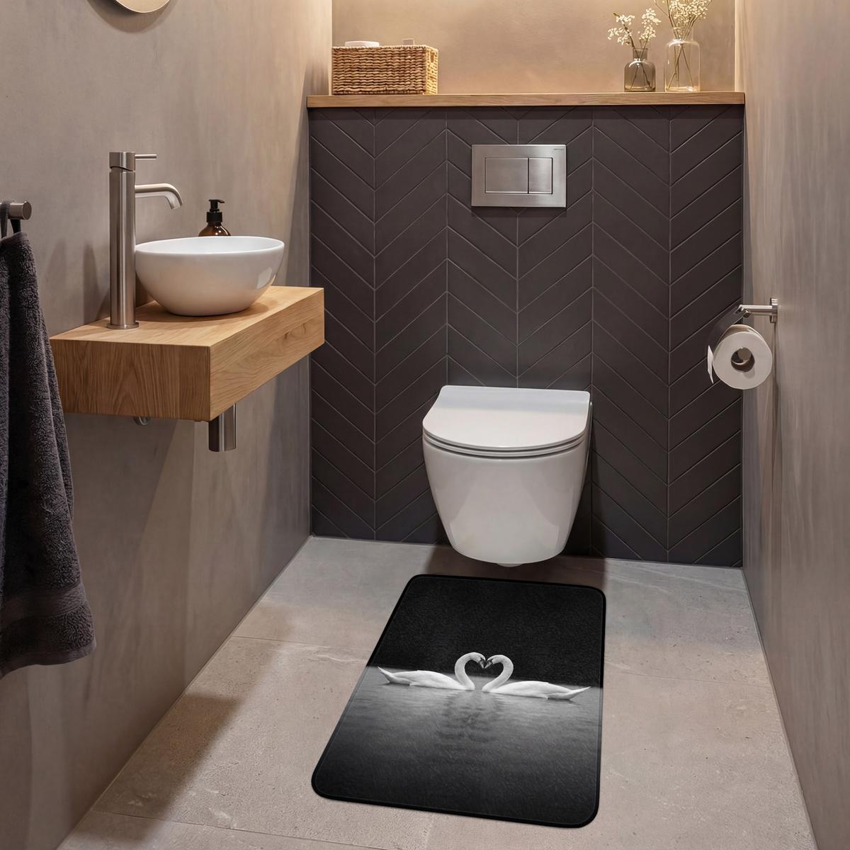WC-VORLEGER Schwäne - Herz - Schwarz - Weiß WC Teppich 50x80 cm - Schwarz, Textil (50/1cm) - OnlyWow