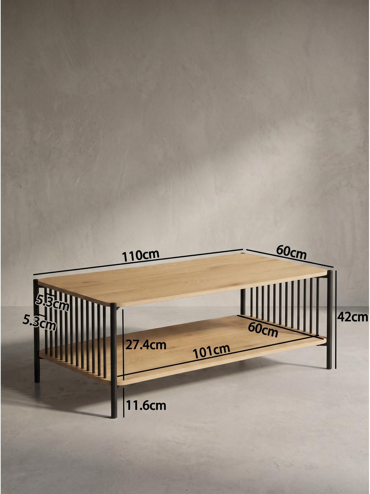 COUCHTISCH KAMARI, MDF, mit Stauraum, in Holzoptik, Eichenoptik, 110 x 60 x 42 cm - Schwarz/Braun, Holzwerkstoff/Metall (60/110/42cm) - KADIMA DESIGN