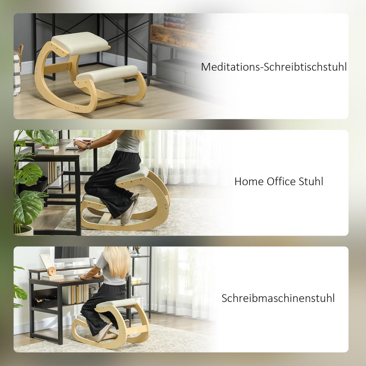 KNIESTUHL aus Buchenholz, Cremeweiß - Creme, Holz/Textil (85/55/55cm) - HOMCOM