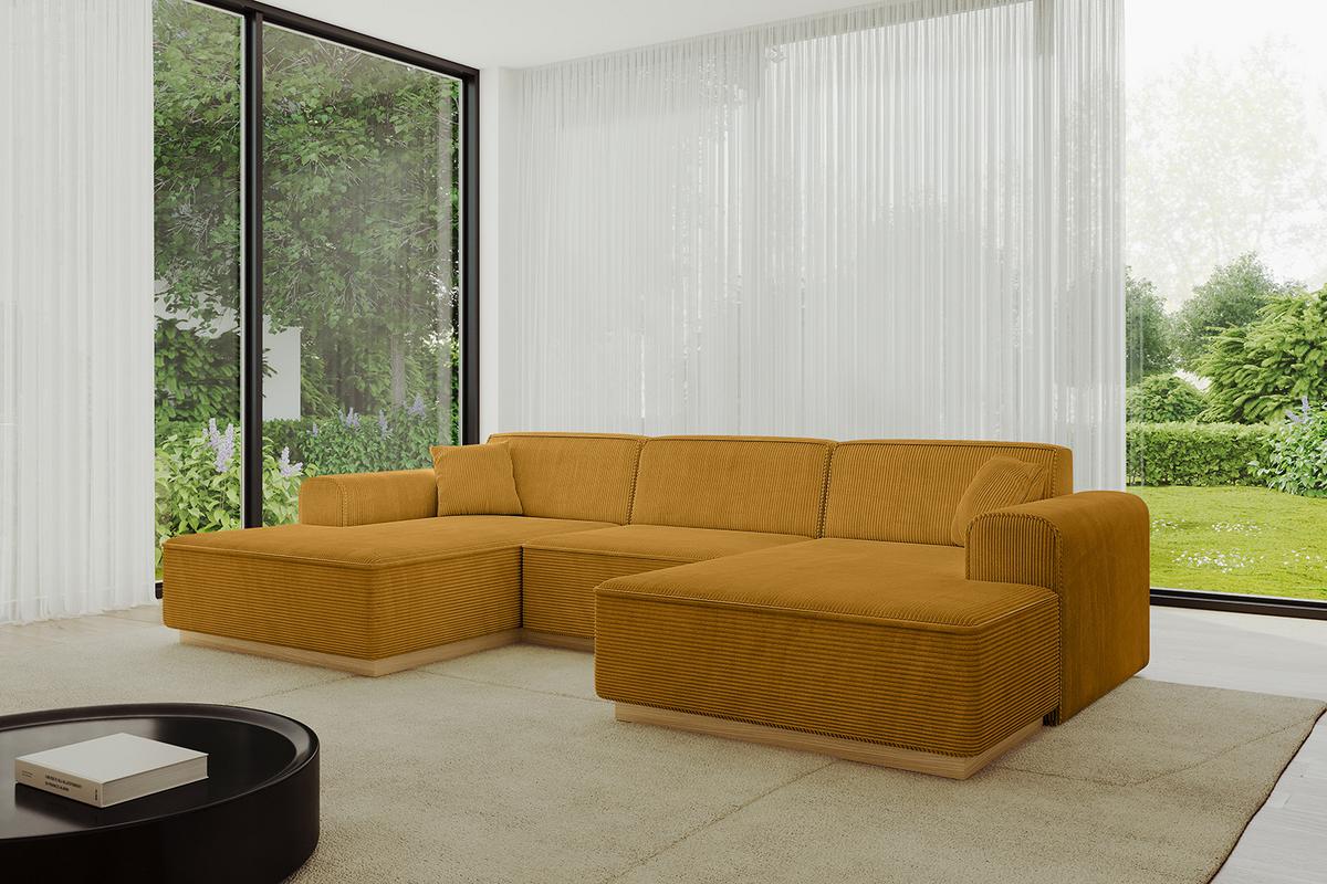 WOHNLANDSCHAFT IREA-U1-v2 - 301x165x80 cm Senfgelb - Grün, Holzwerkstoff/Textil (301/80/165cm) - ALTDECOR