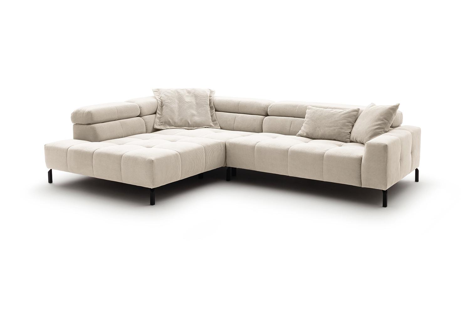 ECKSOFA OHIO Weiß Cord - Schwarz/Weiß, Textil/Metall (311/219cm) - KAWOLA