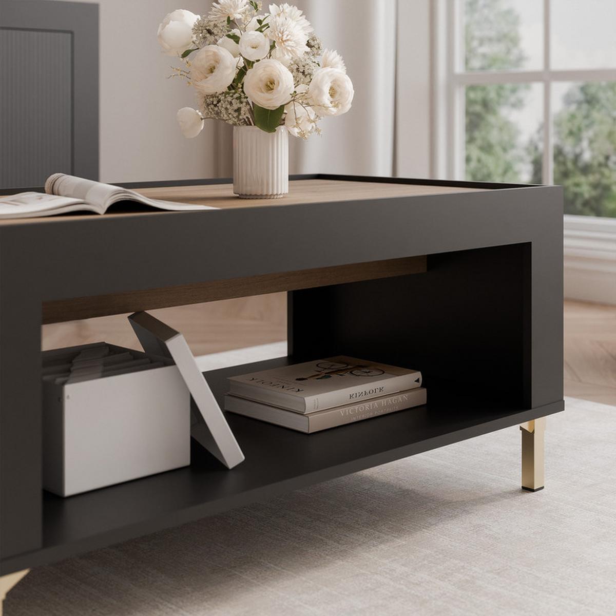 COUCHTISCH AVENA 97/56/47 cm Rechteckig, Schwarz/Eiche - Schwarz, Holzwerkstoff/Kunststoff (56/97/47cm) - Idohome