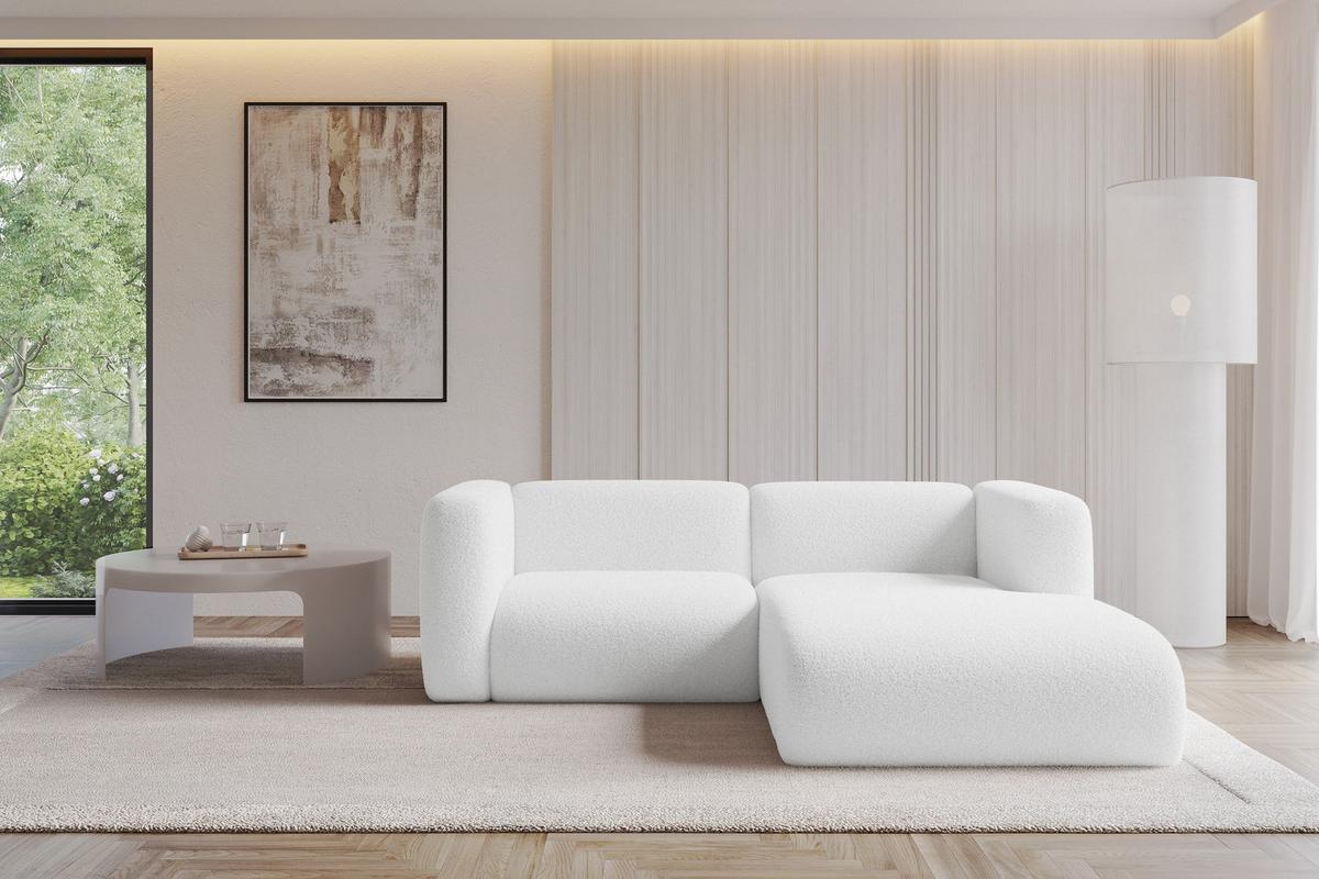 ECKSOFA Ottomane Rechts MIRA-L1 227x179x89 Weiß Bouclé - Schwarz/Weiß, Holzwerkstoff/Kunststoff (227/179cm) - ALTDECOR