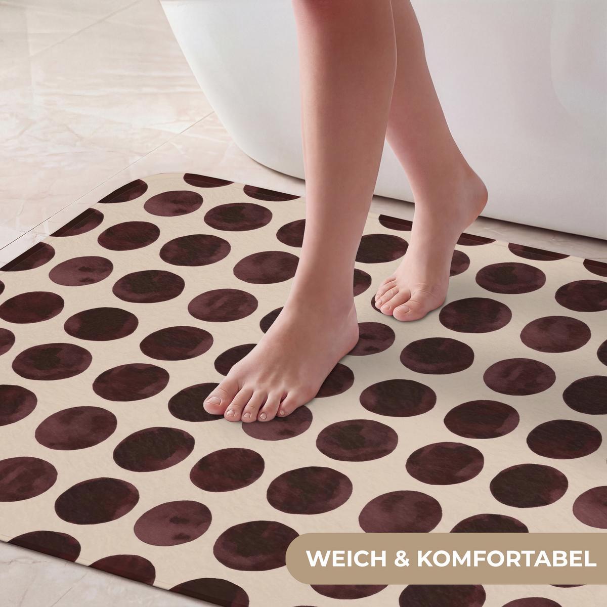 BADEMATTE Polka dots - Muster - Braun 90x60 cm - Bordeaux, Textil (90/60cm) - OnlyWow