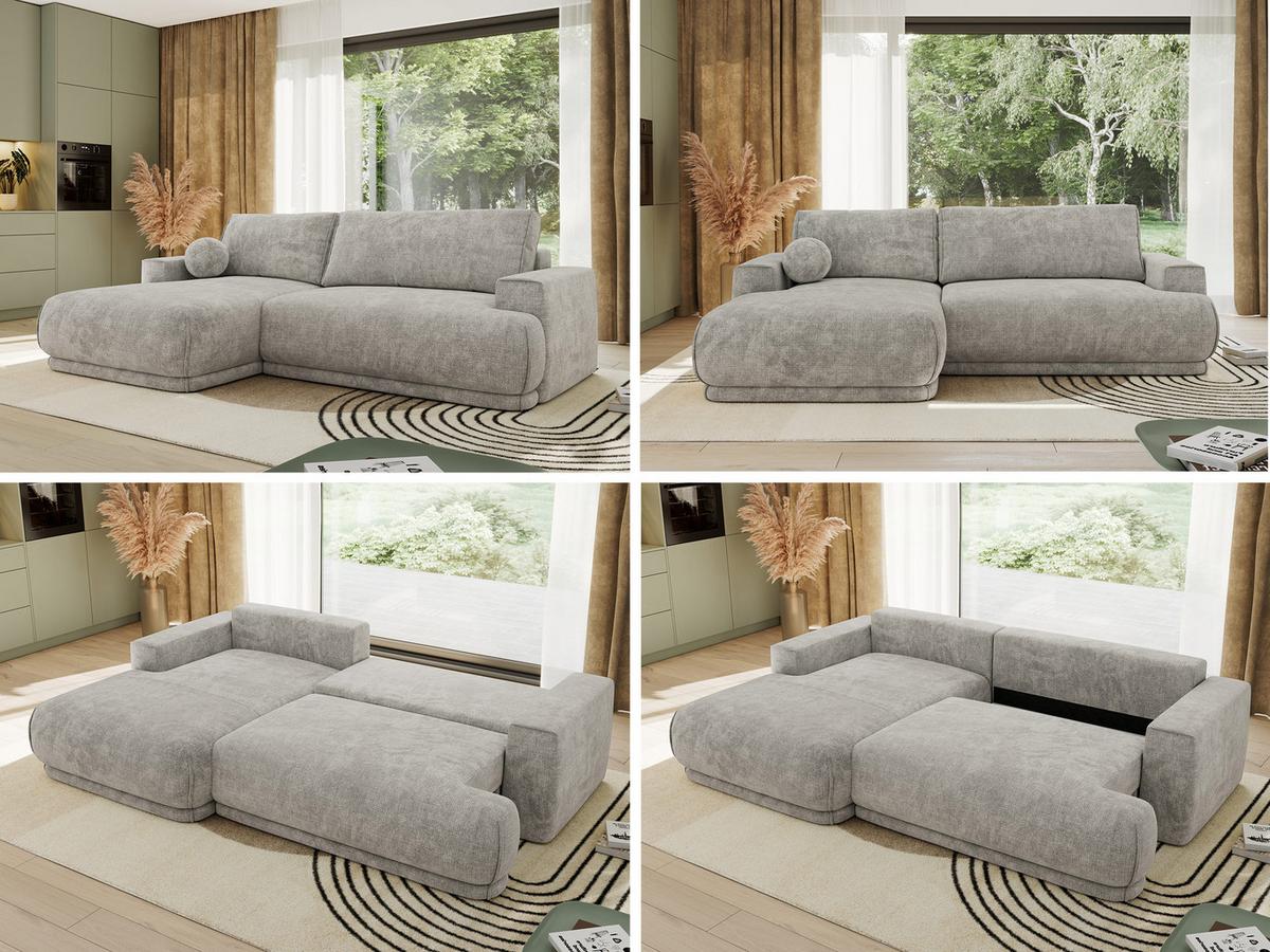 ECKSCHLAFSOFA RINA L Hellgrau Schenille grob gewebt - links - Hellgrau/Schwarz, Kunststoff/Textil (267/170cm) - MKS