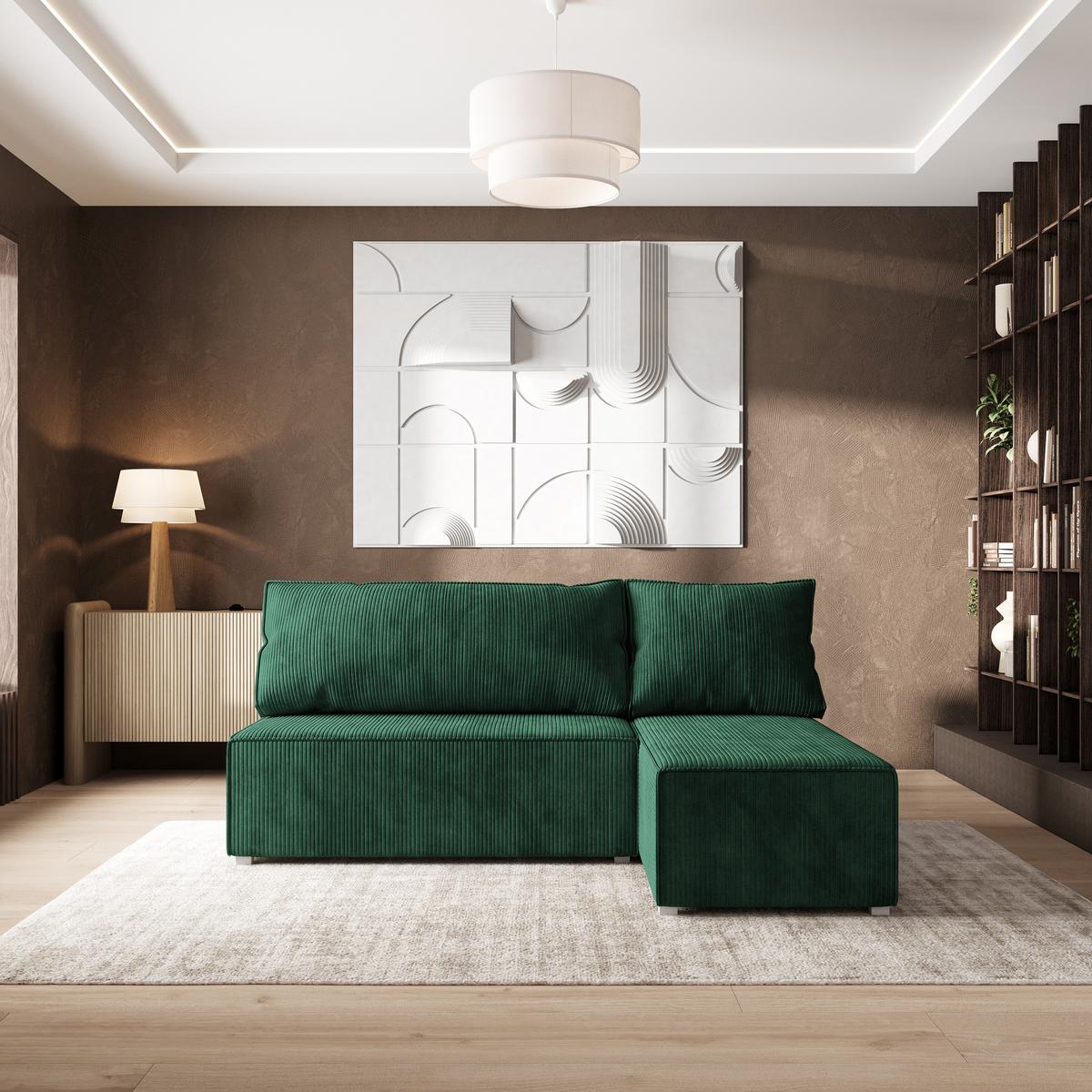 ECKSOFA BRISO P Grün Kordstoff mit Schlaffunktion - Grau/Grün, Holz/Kunststoff (200/140cm) - MASSENO