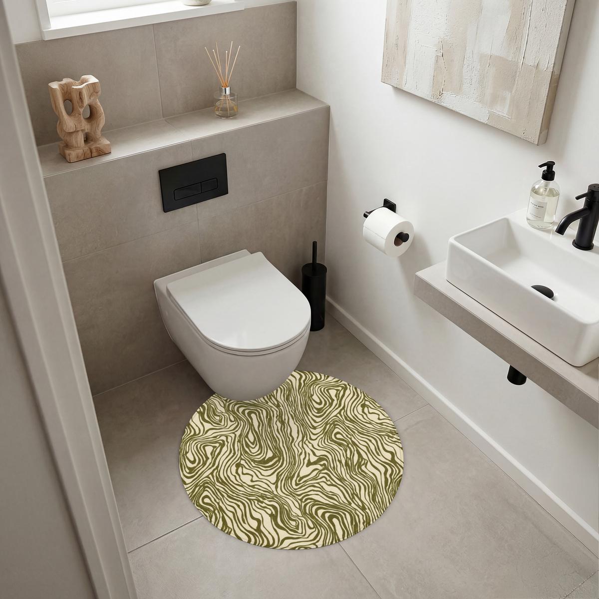 BADEMATTE Abstrakt - Marmor - Grün Badvorleger 70x70 cm - Dunkelgrün, Textil (70/70cm) - OnlyWow