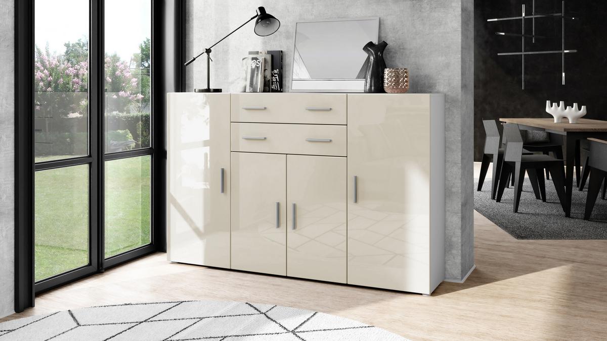 HIGHBOARD Aron Fronten in Creme Hochglanz - Creme, Holzwerkstoff (166.5/106.5/35cm) - Vladon