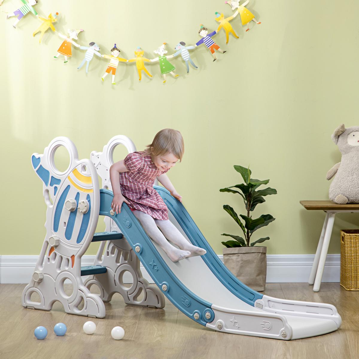 KINDERRUTSCHE für Kinder von 1,5 bis 3 Jahren mit Raketen-Design - Blau, Kunststoff (46.5/80/157cm) - AIYAPLAY