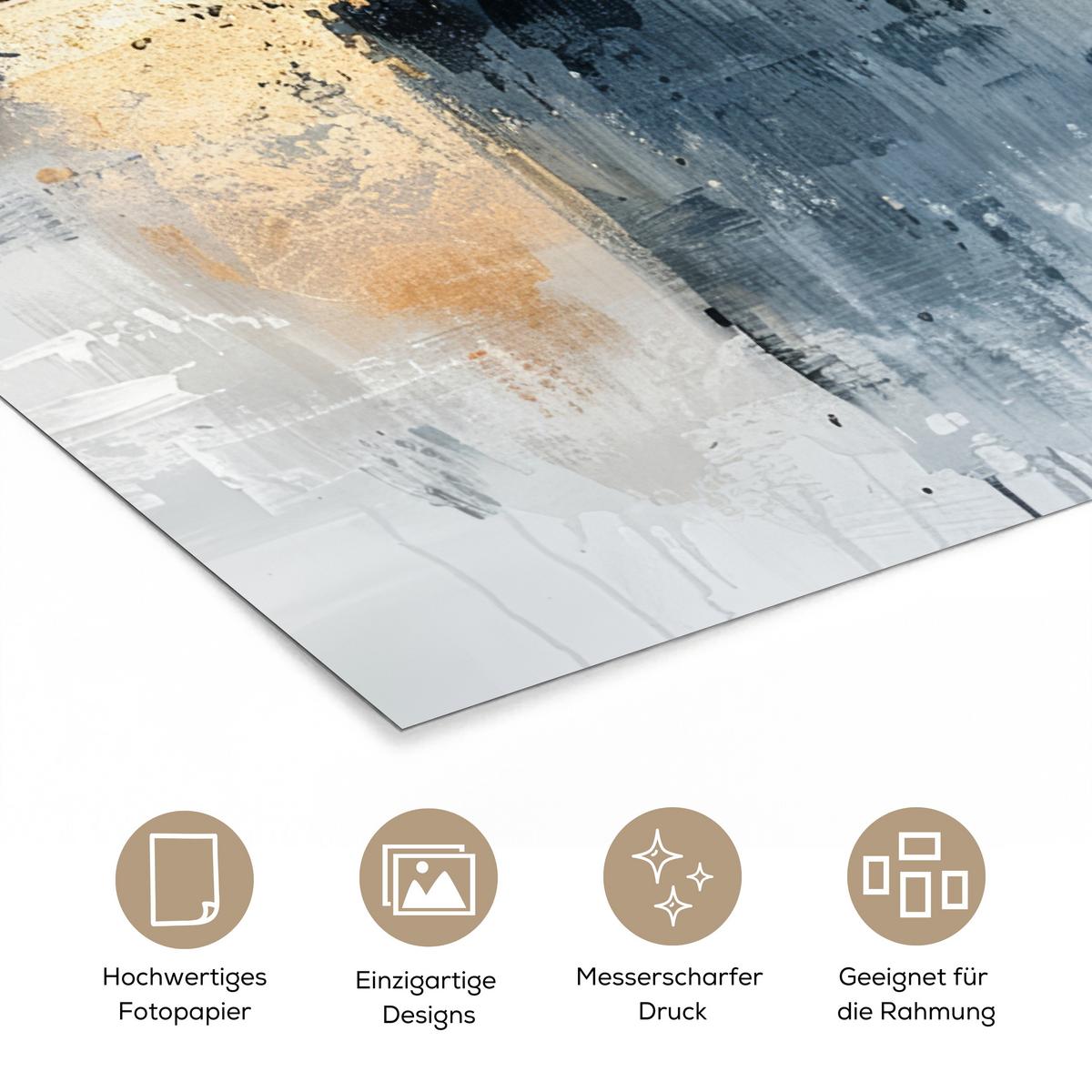 POSTER Kunst - Grau - Gold - Abstrakt Wanddeko 40x60 cm - Dunkelgrau, Papier (40/60/0.1cm) - MuchoWow