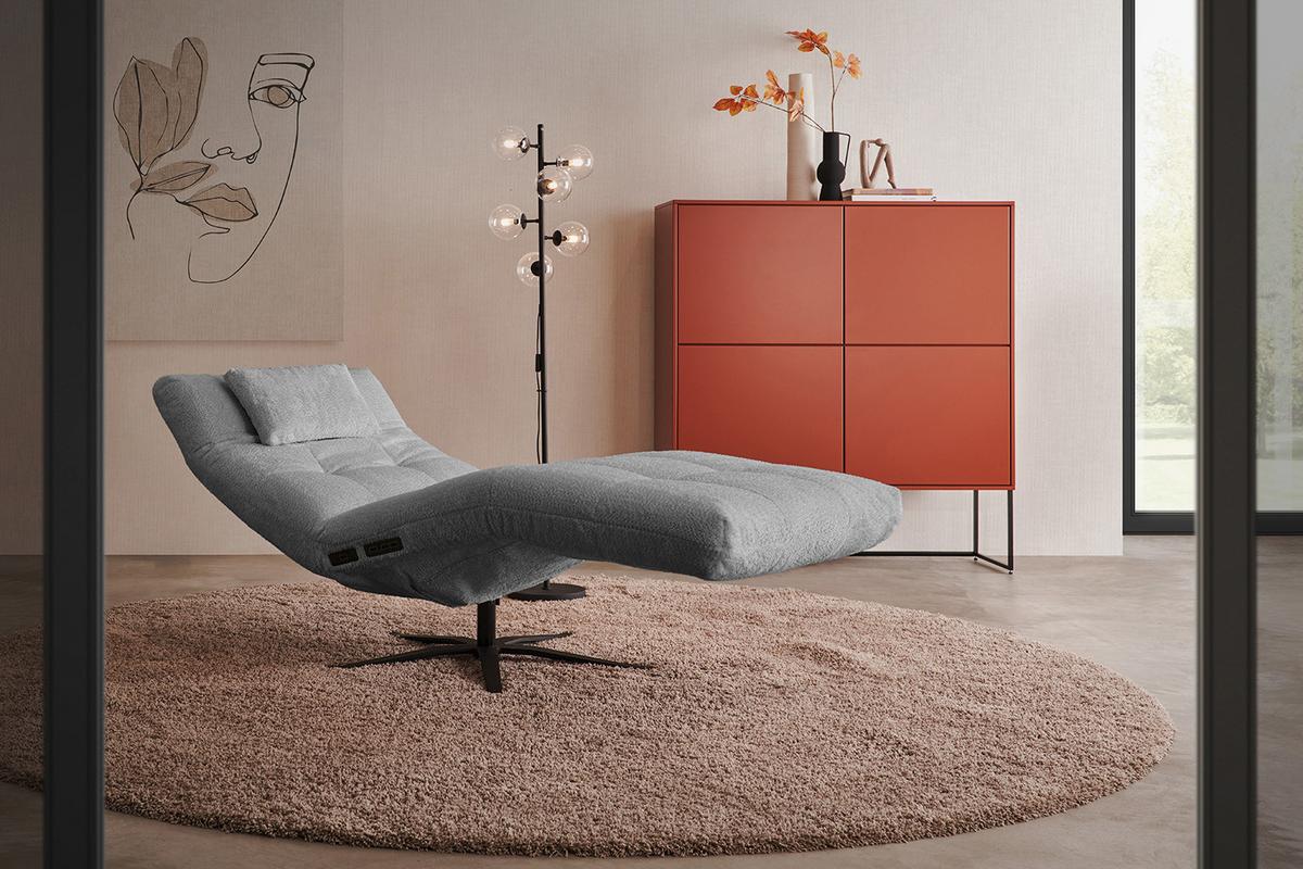 RELAXLIEGE LETICIA Grau Flachgewebe Relaxfunktion, Drehbar (360°) - Schwarz/Grau, Textil/Metall (82/115/156cm) - KAWOLA