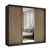 SCHWEBETÜRENSCHRANK LAMELLO 240/216/61 cm 3-türig mit Spiegel Schwarz - Schwarz/Eiche Artisan, Holzwerkstoff (240/216/61cm) - MASSENO