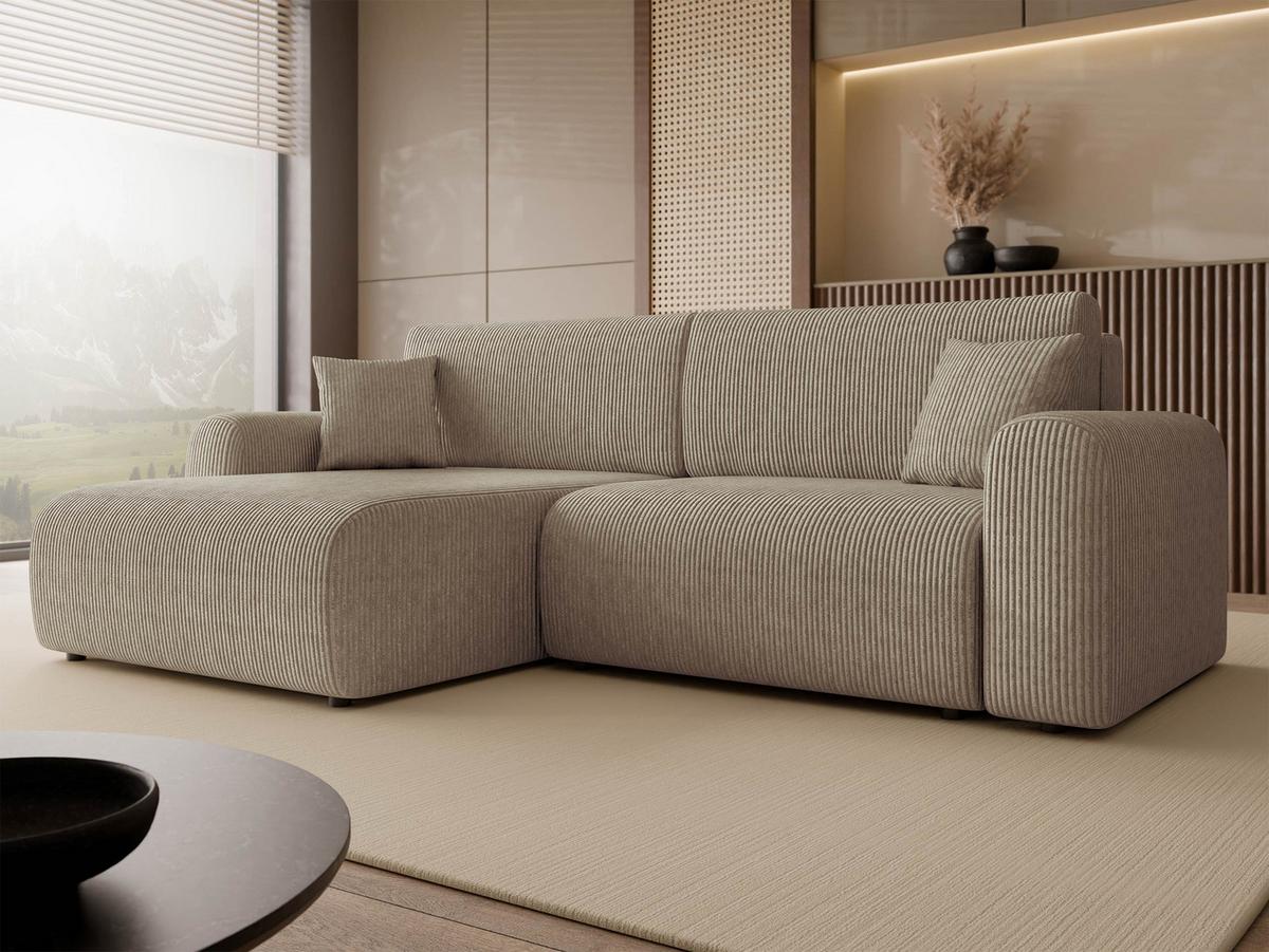 ECKSOFA Floryn L Cord - Beige/Schwarz, Holz/Kunststoff (245/145cm) - MIRJAN24