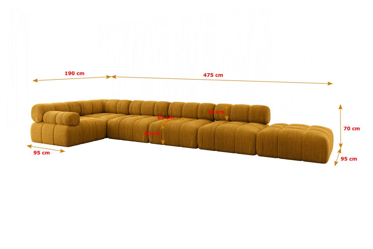 ECKSOFA modulares Sofa Felto-L3 - 475x190x70 cm Senfgelb Cord - Currygelb, Holzwerkstoff/Textil (475/190cm) - ALTDECOR