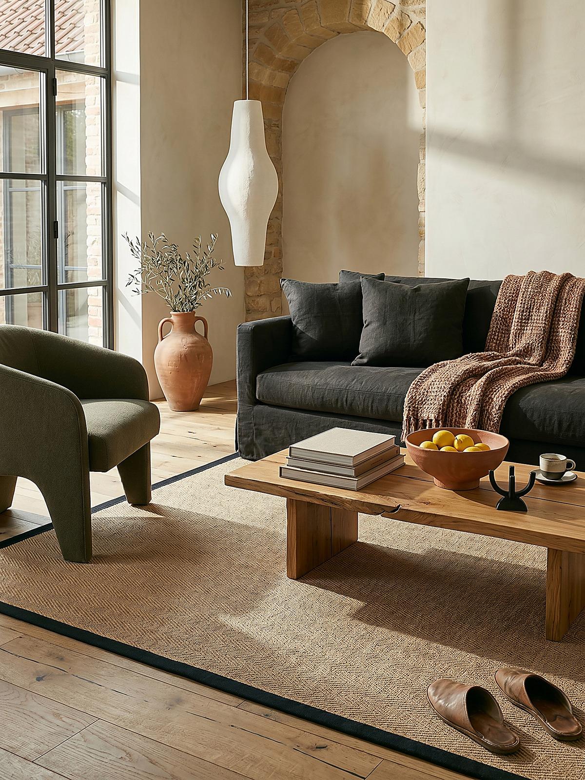 JUTETEPPICH TRENT, geometrisch, Braun-Schwarz, 200 x 290 cm - Schwarz/Naturfarben, Textil (200/290cm) - KADIMA DESIGN