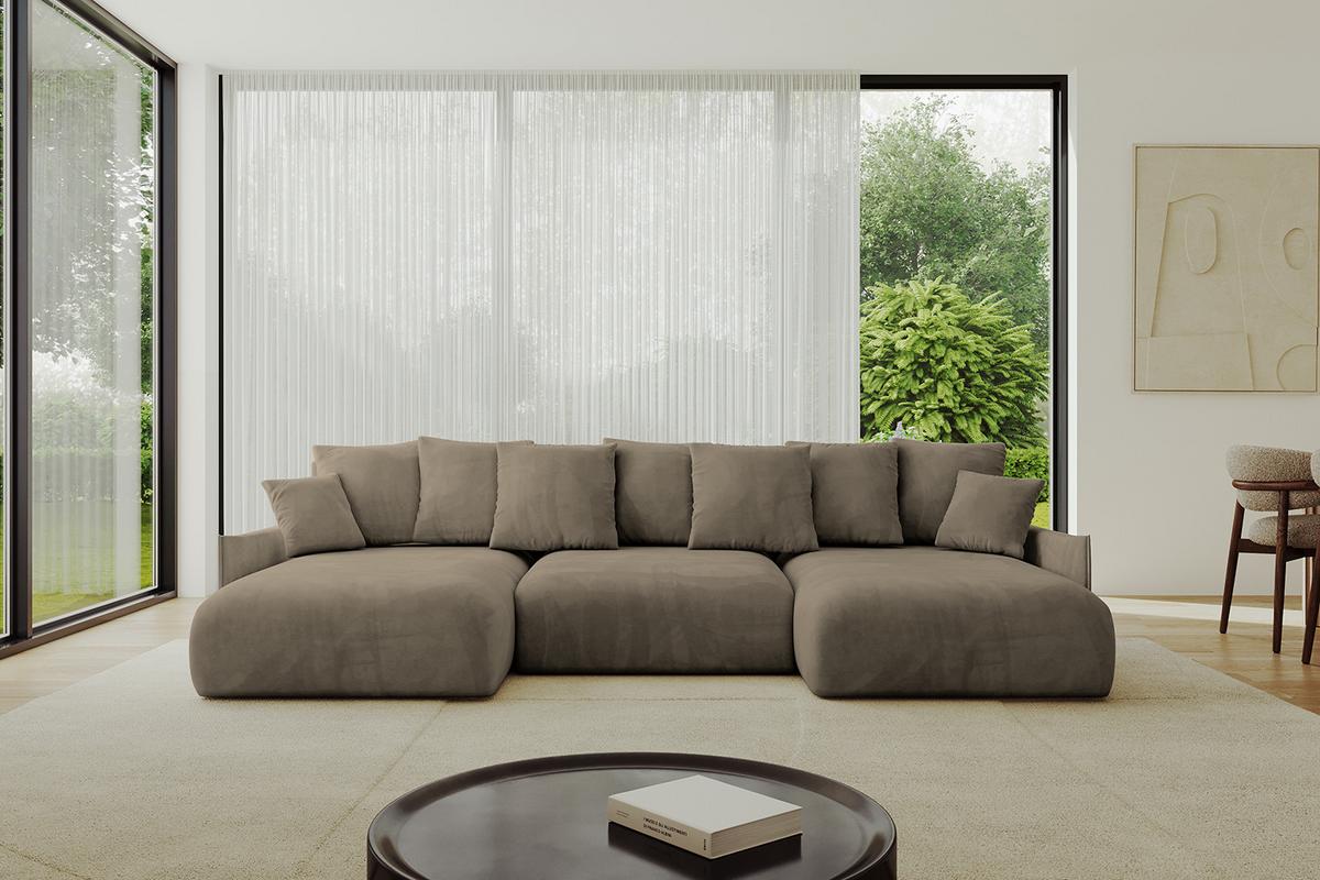 WOHNLANDSCHAFT mit Schlaffunktion und Bettkasten ONESK-U-v1 317x177x72 Braun Velours - Braun, Holzwerkstoff/Kunststoff (317/72/177cm) - ALTDECOR