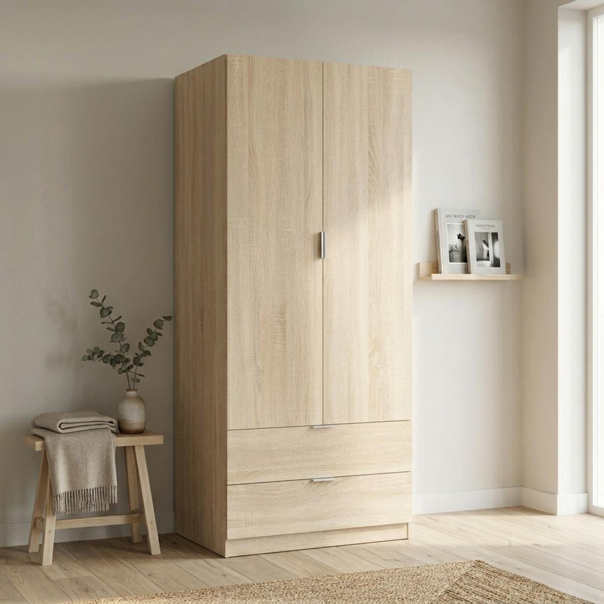 SCHRANK 2 Türen 2 Schubladen 81,2/180/52 cm - Eichefarben, Holzwerkstoff (81.2/180/51cm) - Calicosy