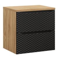 WASCHBECKENUNTERSCHRANK Ocean 2 Schubladen Schwarz Matt mit Eiche - 60 x 46 x 59 cm - Eichefarben/Schwarz, Holz (60/59/46cm) - Badplaats