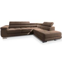 ECKSOFA SELVA R-S Beige Velours-Stoff mit Schlaffunktion - Beige/Silberfarben, Holz/Holzwerkstoff (275/202cm) - MASSENO