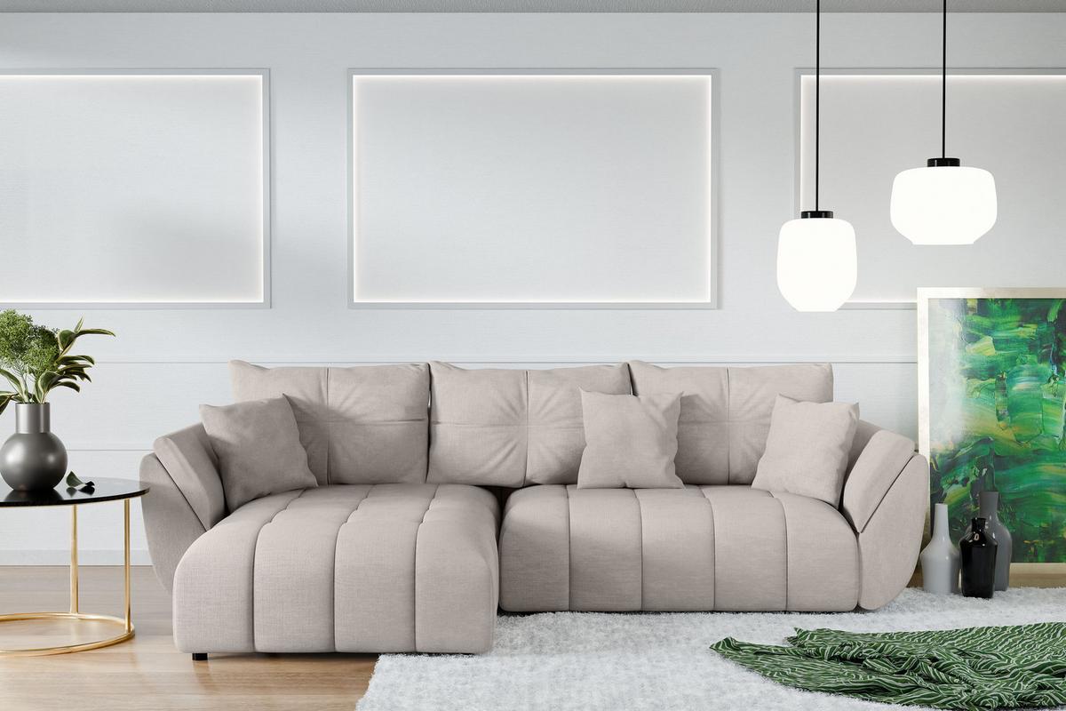 ECKSOFA L Form Verciani Beige 280/190/91 cm mit Schlaffunktion - Beige/Schwarz, Kunststoff/Textil (280/190cm) - AX Living