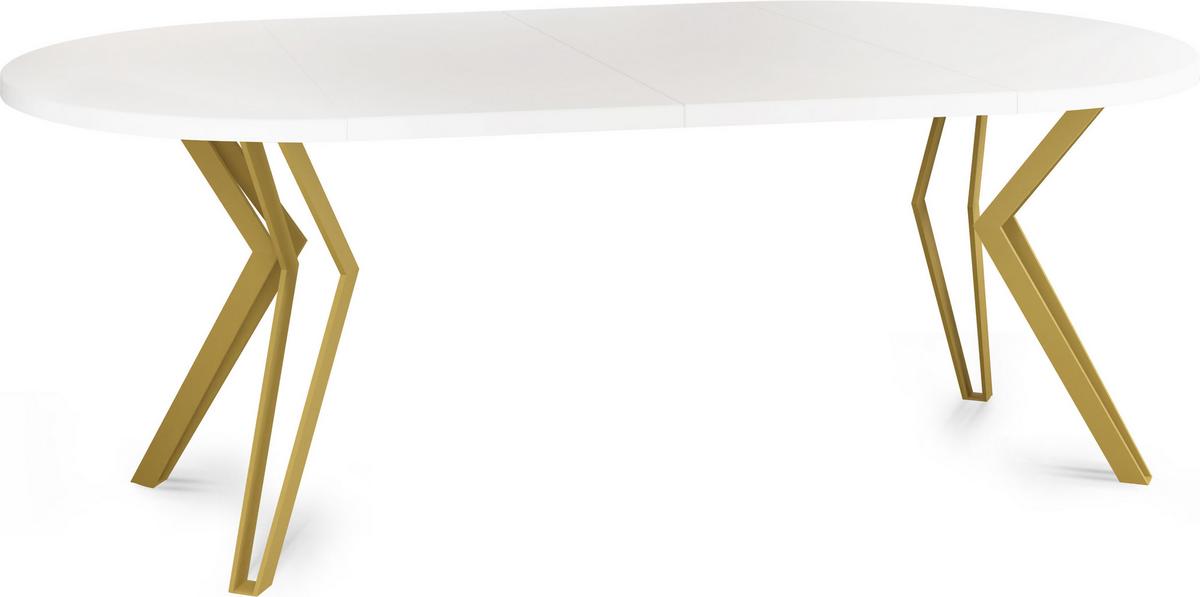 ESSTISCH Daisy runder ausziehbarer, Weiß 100-180/100/76 cm - Goldfarben/Weiß, Holzwerkstoff/Metall (100/180/76cm) - WFL GROUP