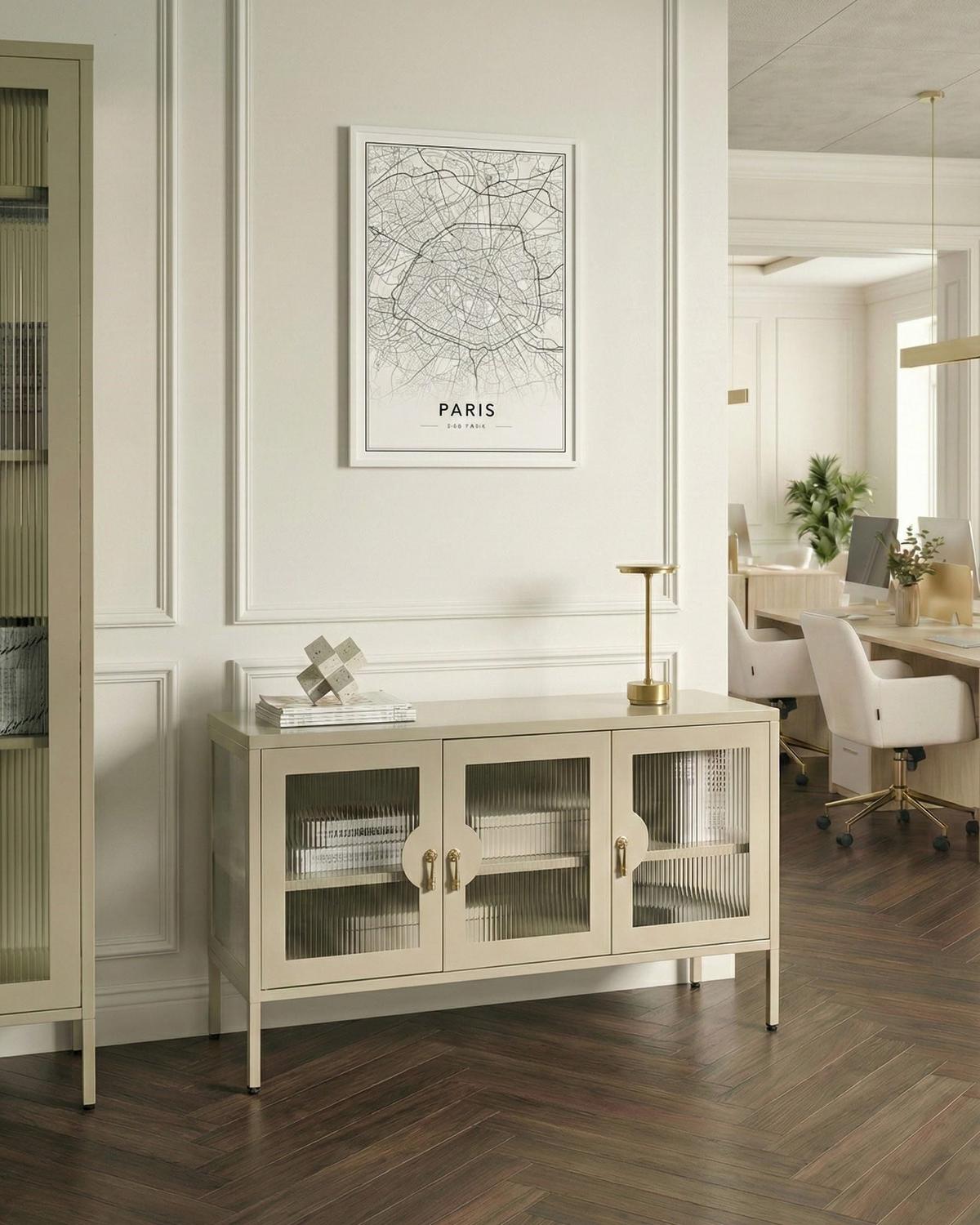 SIDEBOARD mit 3 Türen Metall Hellbeige Gleora - Beige, Metall (120/65/40cm) - Beliani
