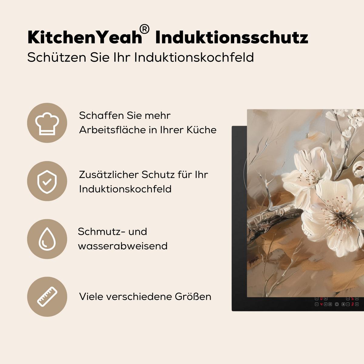 HERDABDECKPLATTE Blumen - Abstrakt - Gemalt - Beige Ceranfeldabdeckung 90x52 cm - Kaschmir, Kunststoff (90/52/0.2cm) - MuchoWow
