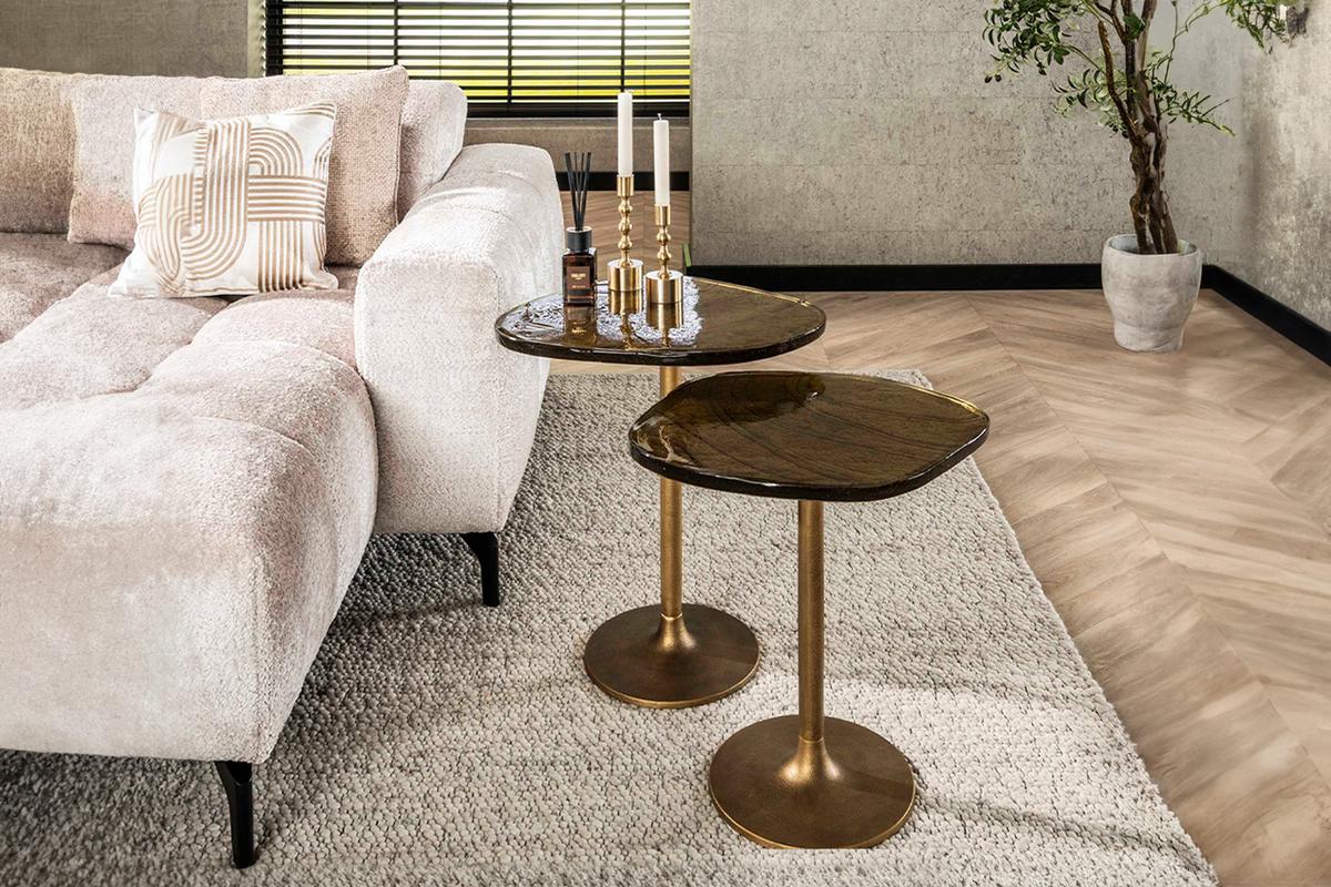 BEISTELLTISCH DARI Gold Glas - Goldfarben, Glas/Metall (42/53/50cm) - KAWOLA
