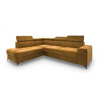 ECKSOFA ALVORO L-S Gelb Velours-Stoff mit Schlaffunktion - Gelb, Holz (253/190cm) - MASSENO
