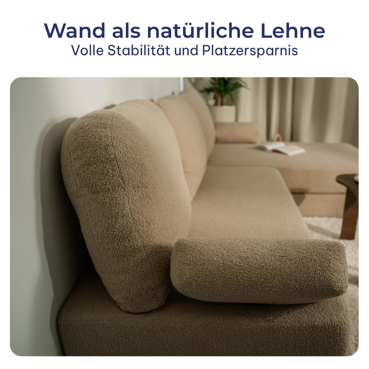 ECKSOFA LEA modulares Boneless Sofa mit Schlaffunktion Hellgrau Boucle-Stoff - Hellgrau, Textil (270/160cm) - MASSENO