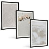 BILDER SET 3er Set - 40x60 cm Schwarzer Rahmen - Boho-Textur aus Sandsteinen - Schwarz, Kunststoff (40/60cm) - TULUP