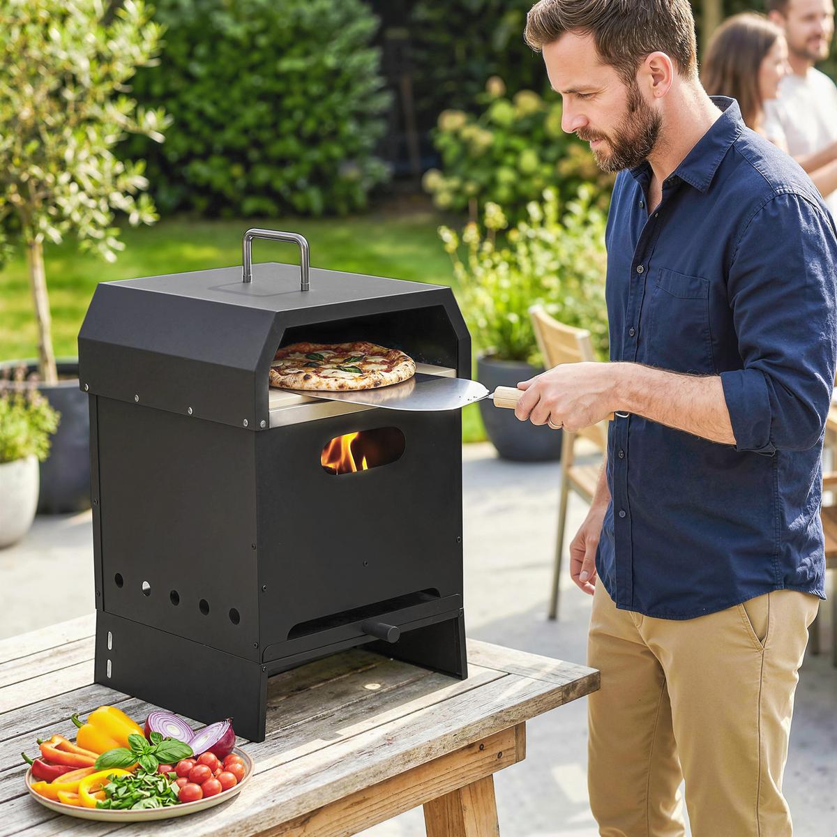 PIZZAOFEN aus Metall & Edelstahl Schwarz - Schwarz, Metall (37.5/53.5/40cm) - Outsunny