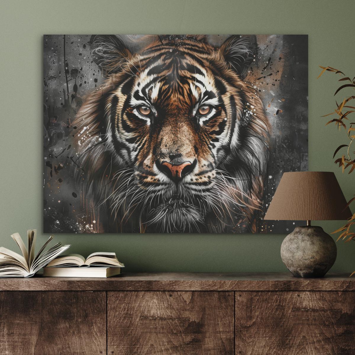 AKUSTIKBILD Tiger - Tiere - Porträt - Luxus - Schwarz Gemälde 80x60 cm - Braun, Kunststoff (80/60/0.9cm) - MuchoWow