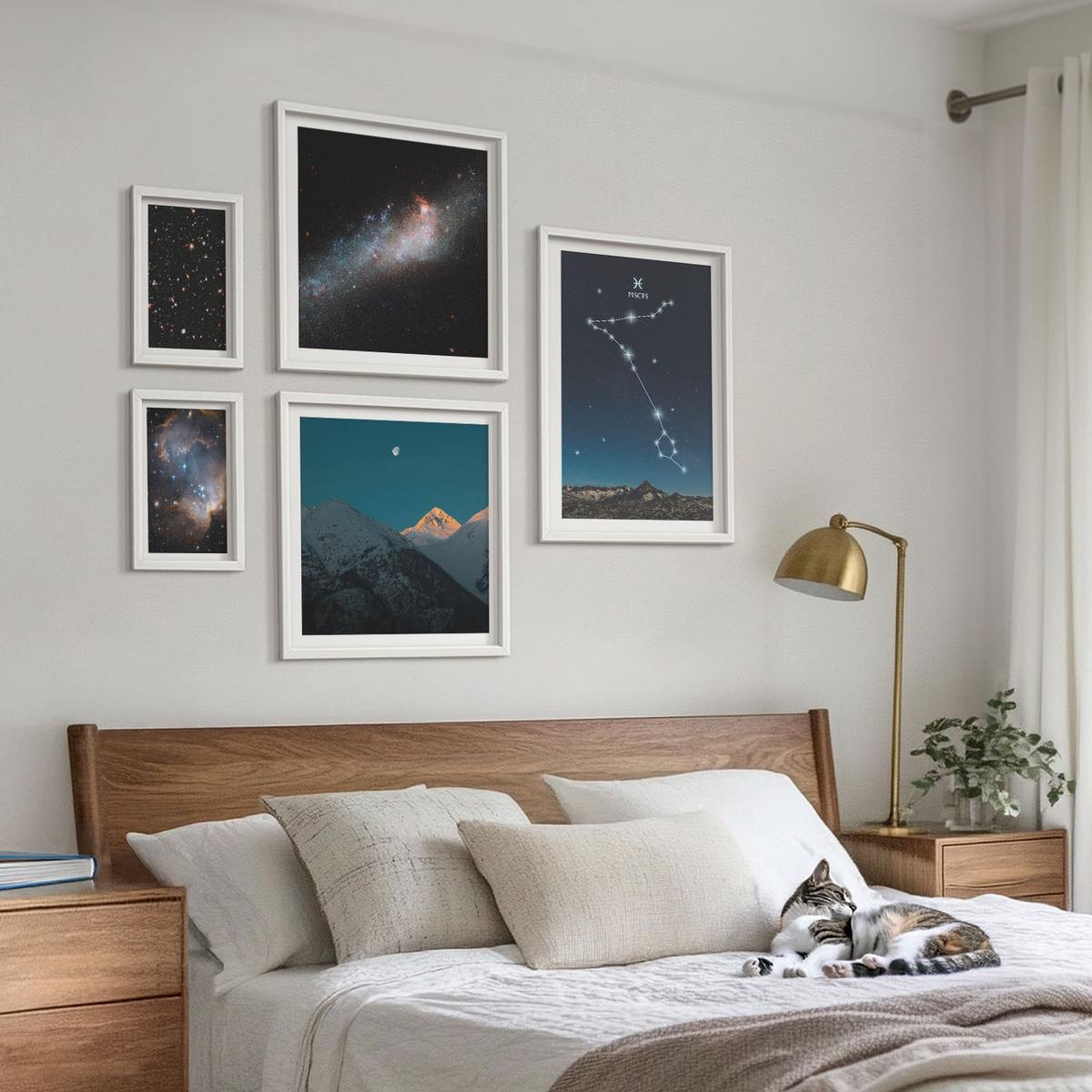 BILDER SET 5er Set - 50x50 cm & 20x30 cm & 40x60 cm Weißer Rahmen - Kosmische Landschaften der Fische-Berge - Weiß, Kunststoff (40/60cm) - TULUP