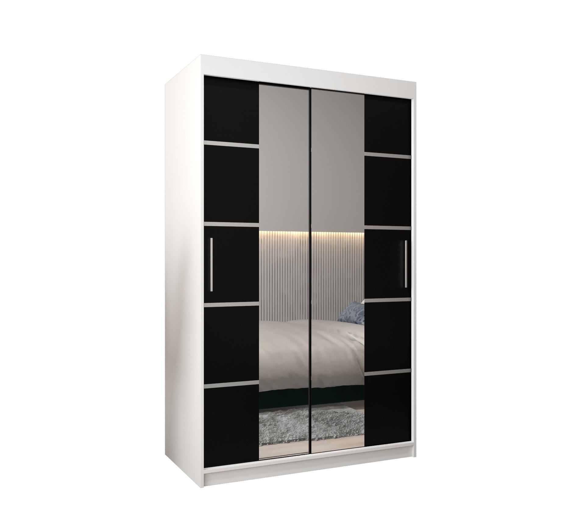 SCHWEBETÜRENSCHRANK 200/120/62 2-türig - Silberfarben/Schwarz, Holz/Kunststoff (120/200/62cm) - MÖBEL KRYSPOL