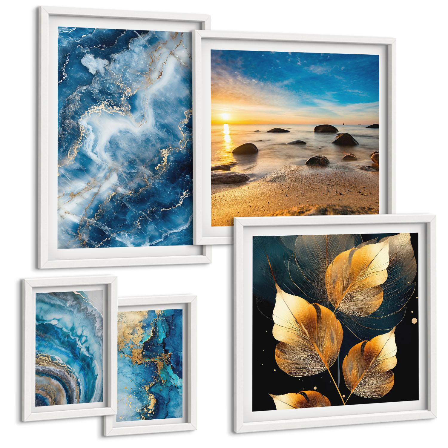 BILDER SET 5er Set - 50x50 cm & 20x30 cm & 40x60 cm Weißer Rahmen - Porträt einer Frau, Auge, Farben, Emotionen - Weiß, Kunststoff (40/60cm) - TULUP