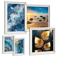 BILDER SET 5er Set - 50x50 cm & 20x30 cm & 40x60 cm Weißer Rahmen - Porträt einer Frau, Auge, Farben, Emotionen - Weiß, Kunststoff (40/60cm) - TULUP